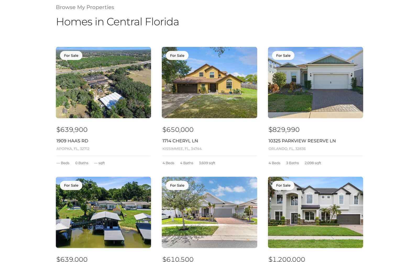 Live home listings in Central Florida with prices