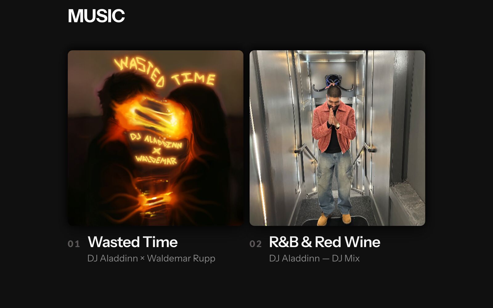 DJ Aladdinn&rsquo;s music section with mixes